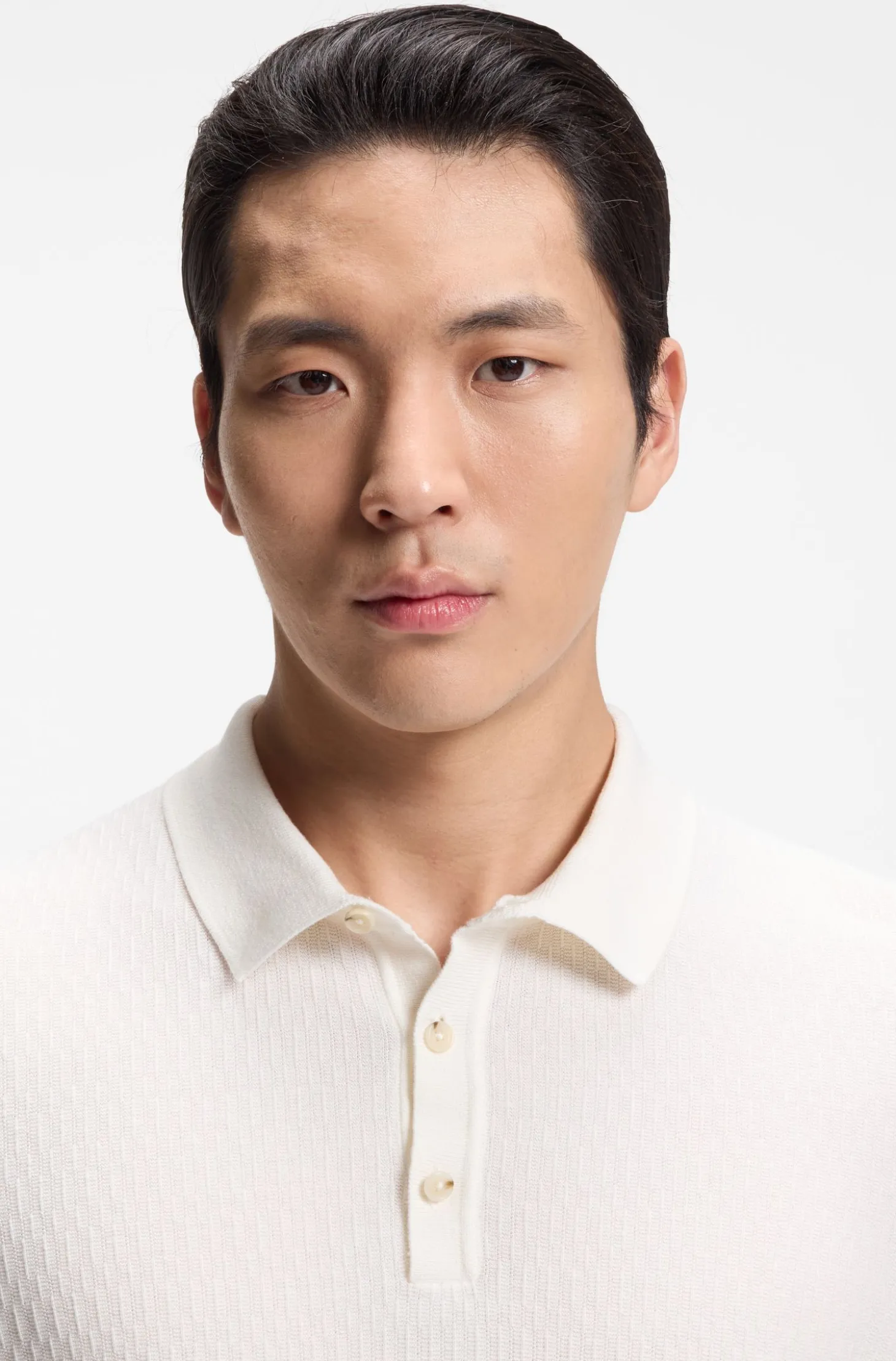 Regular-fit knit polo in structured fabric
