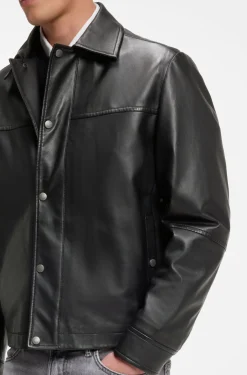 Regular-fit leather shirt with metal logo buttons
