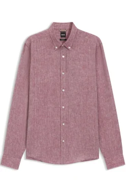 Regular-fit linen shirt with button-down collar