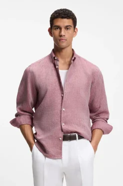 Regular-fit linen shirt with button-down collar