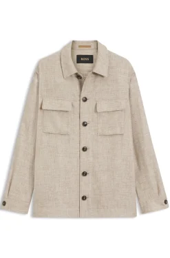Regular-fit overshirt in virgin wool, silk and linen