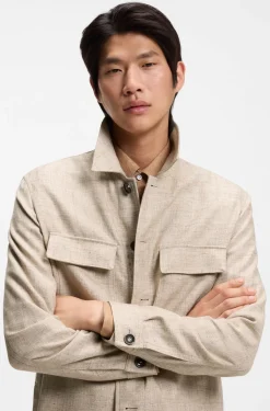 Regular-fit overshirt in virgin wool, silk and linen