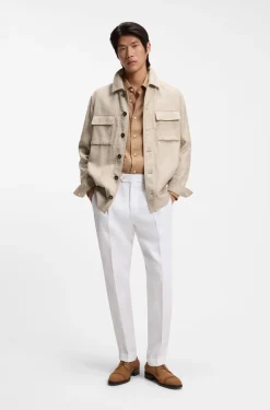 Regular-fit overshirt in virgin wool, silk and linen