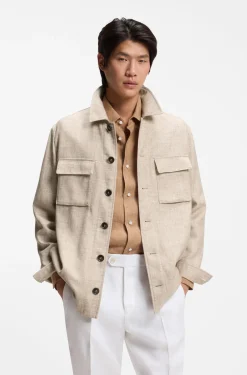Regular-fit overshirt in virgin wool, silk and linen