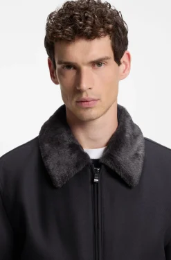 Regular-fit pilot jacket with detachable faux-fur collar