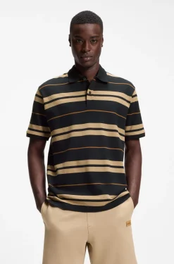 Regular-fit polo in cotton piqué with engineered stripes
