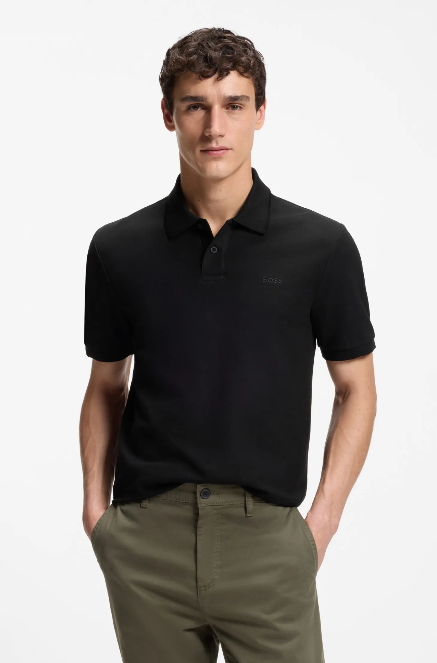 Regular-fit polo shirt in honeycomb-structured cotton piqué