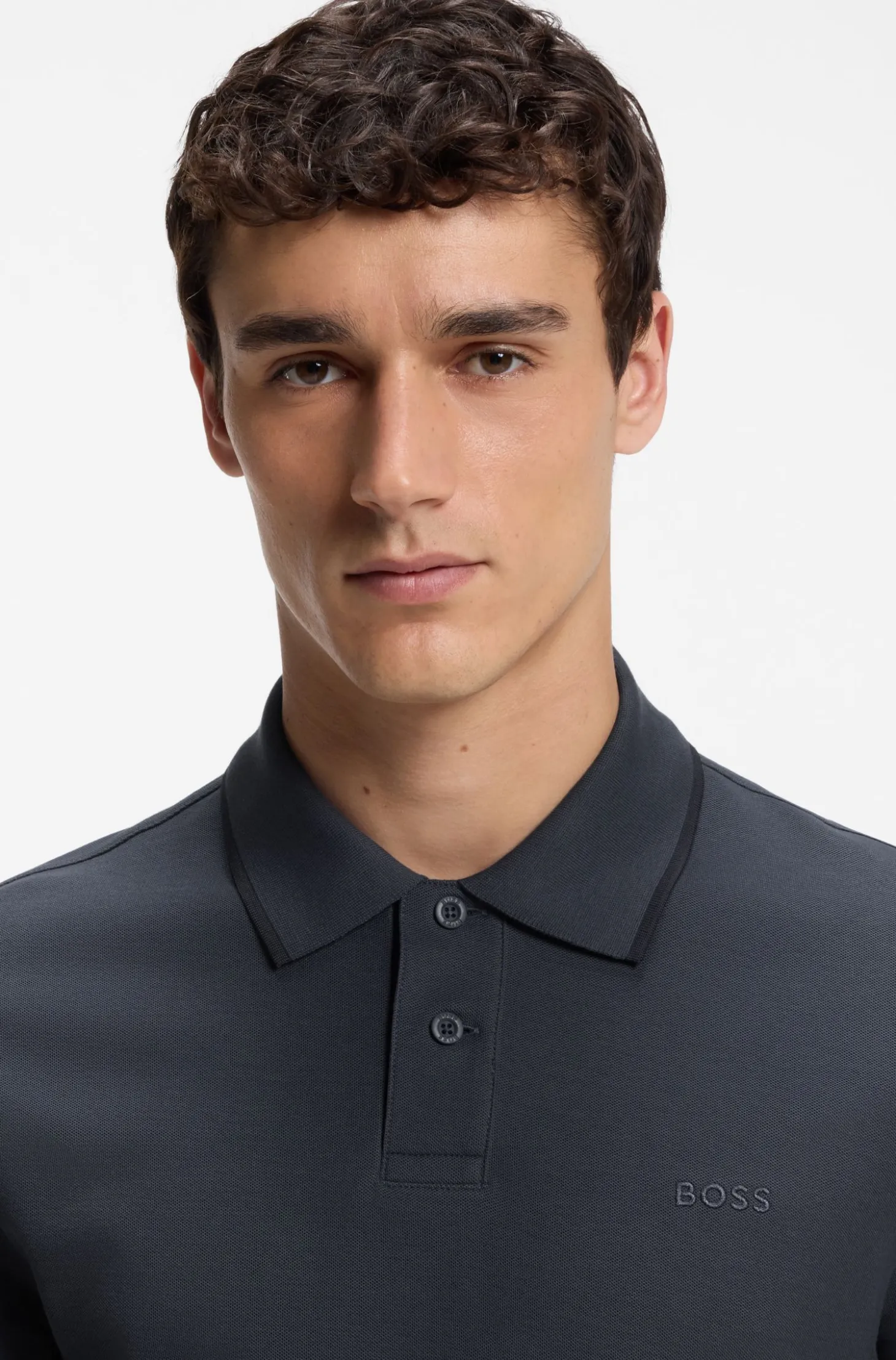 Regular-fit polo shirt in honeycomb-structured cotton piqué