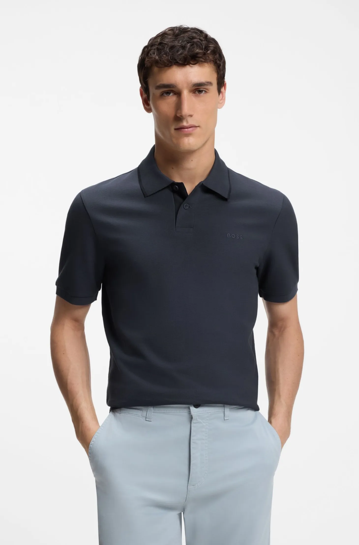 Regular-fit polo shirt in honeycomb-structured cotton piqué