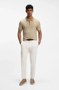 Regular-fit polo shirt in wool with zip placket