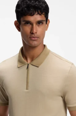 Regular-fit polo shirt in wool with zip placket