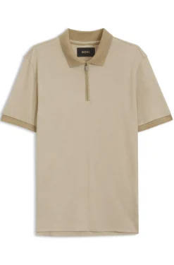 Regular-fit polo shirt in wool with zip placket