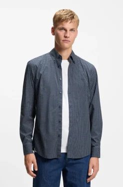 Regular-fit shirt in checked stretch-cotton dobby