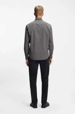 Regular-fit shirt in checked stretch-cotton dobby