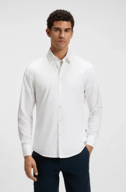 Regular-fit shirt in cotton poplin with embroidered logo