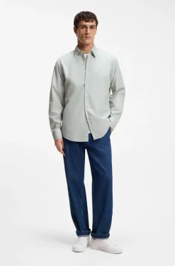 Regular-fit shirt in cotton poplin with embroidered logo