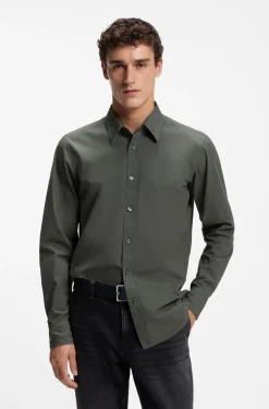 Regular-fit shirt in cotton poplin with embroidered logo