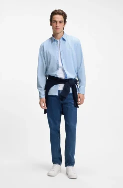 Regular-fit shirt in cotton poplin with embroidered logo