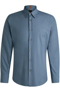 Regular-fit shirt in cotton poplin with embroidered logo