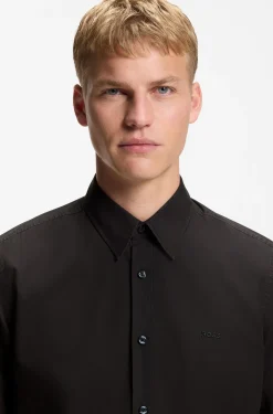 Regular-fit shirt in cotton poplin with embroidered logo