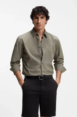 Regular-fit shirt in cotton poplin with embroidered logo