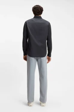 Regular-fit shirt in cotton poplin with embroidered logo