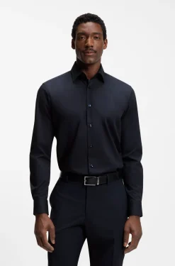 Regular-fit shirt in easy-iron stretch-cotton poplin