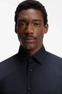 Regular-fit shirt in easy-iron stretch-cotton poplin