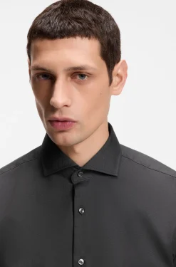 Regular-fit shirt in easy-iron stretch-cotton twill