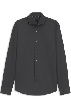 Regular-fit shirt in easy-iron stretch-cotton twill