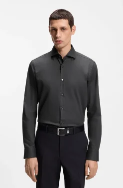 Regular-fit shirt in easy-iron stretch-cotton twill