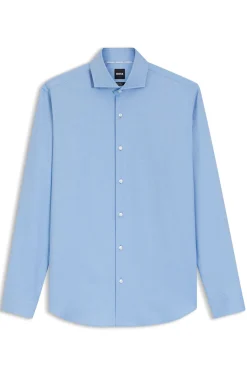 Regular-fit shirt in easy-iron stretch-cotton twill
