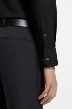 Regular-fit shirt in easy-iron stretch-cotton poplin