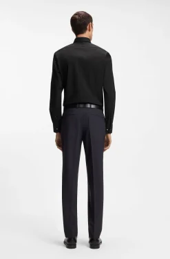 Regular-fit shirt in easy-iron stretch-cotton poplin