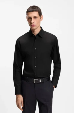 Regular-fit shirt in easy-iron stretch-cotton poplin