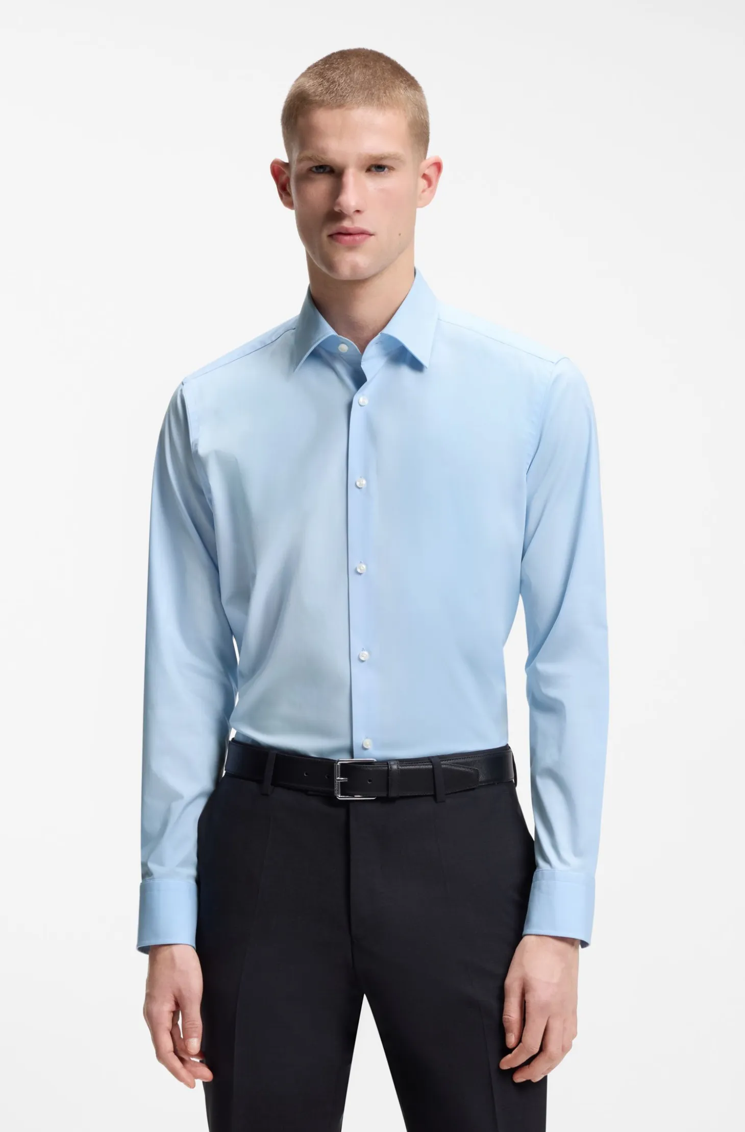 Regular-fit shirt in easy-iron stretch-cotton poplin