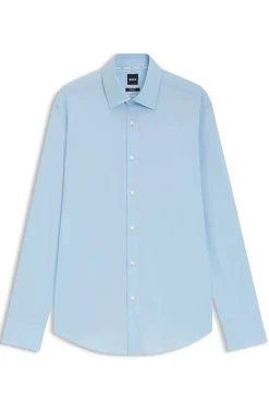 Regular-fit shirt in easy-iron stretch-cotton poplin