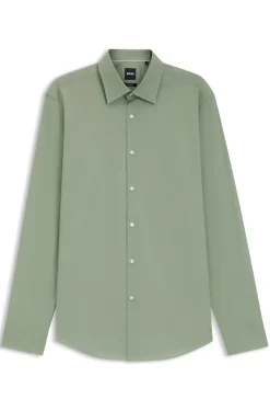 Regular-fit shirt in easy-iron stretch-cotton poplin