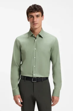 Regular-fit shirt in easy-iron stretch-cotton poplin