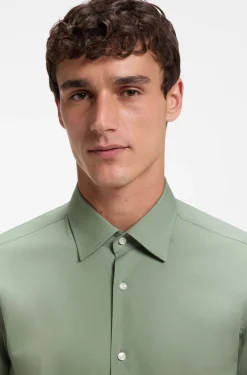 Regular-fit shirt in easy-iron stretch-cotton poplin