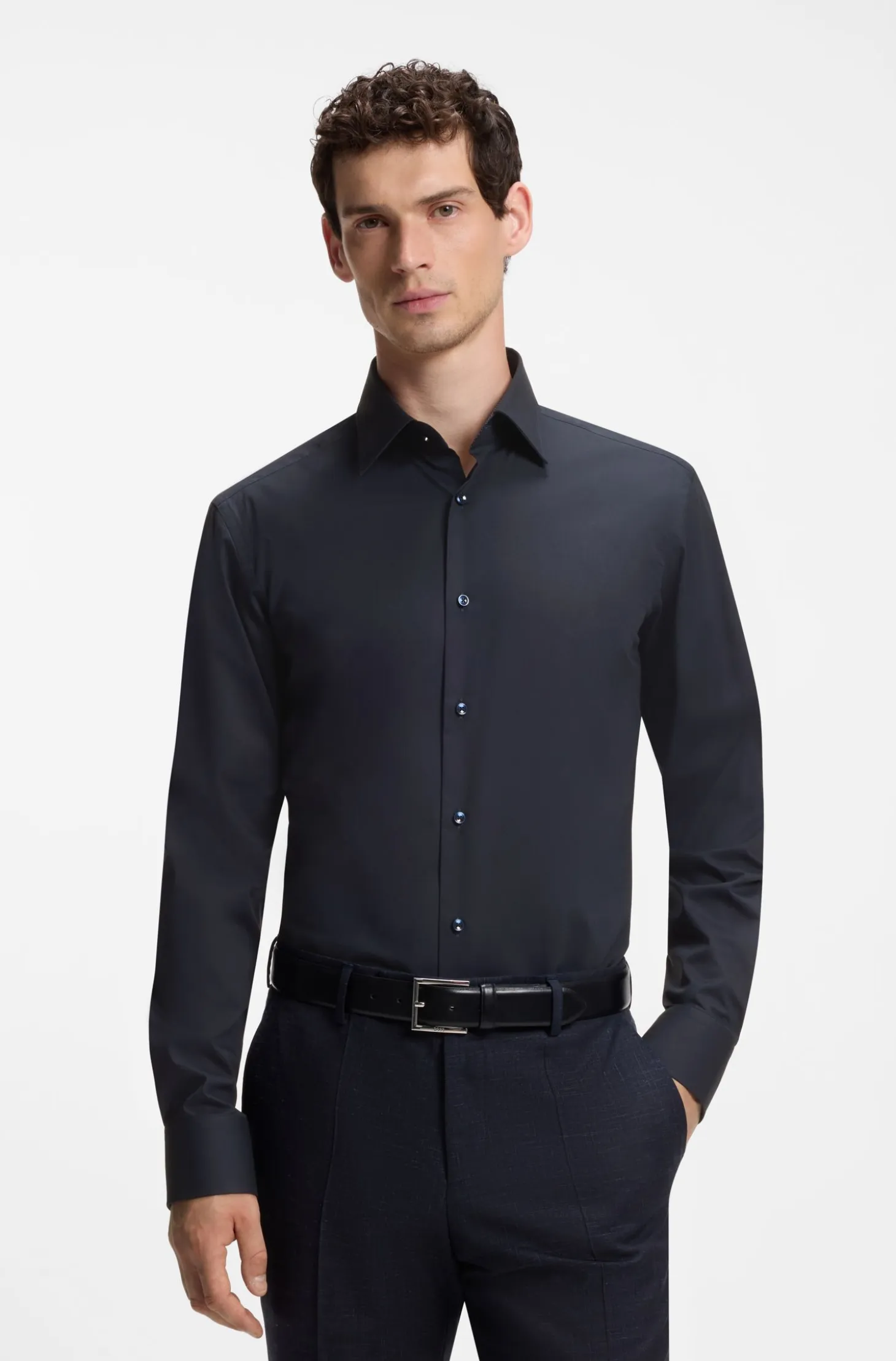 Regular-fit shirt in easy-iron stretch cotton