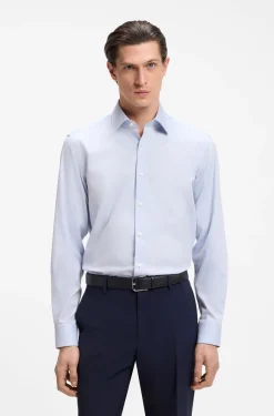 Regular-fit shirt in easy-iron stretch-cotton dobby