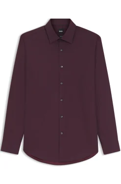 Regular-fit shirt in easy-iron stretch-cotton dobby