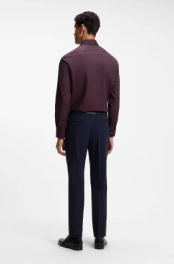 Regular-fit shirt in easy-iron stretch-cotton dobby