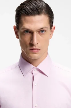 Regular-fit shirt in easy-iron stretch-cotton dobby