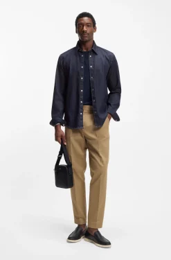 Regular-fit shirt in indigo stretch denim