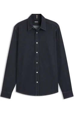 Regular-fit shirt in indigo stretch denim