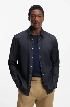 Regular-fit shirt in indigo stretch denim