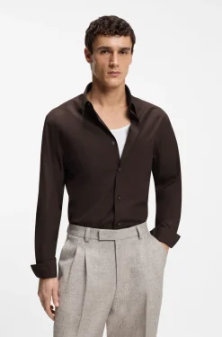 Regular-fit shirt in lightweight merino wool