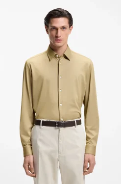 Regular-fit shirt in performance-stretch Oxford jersey